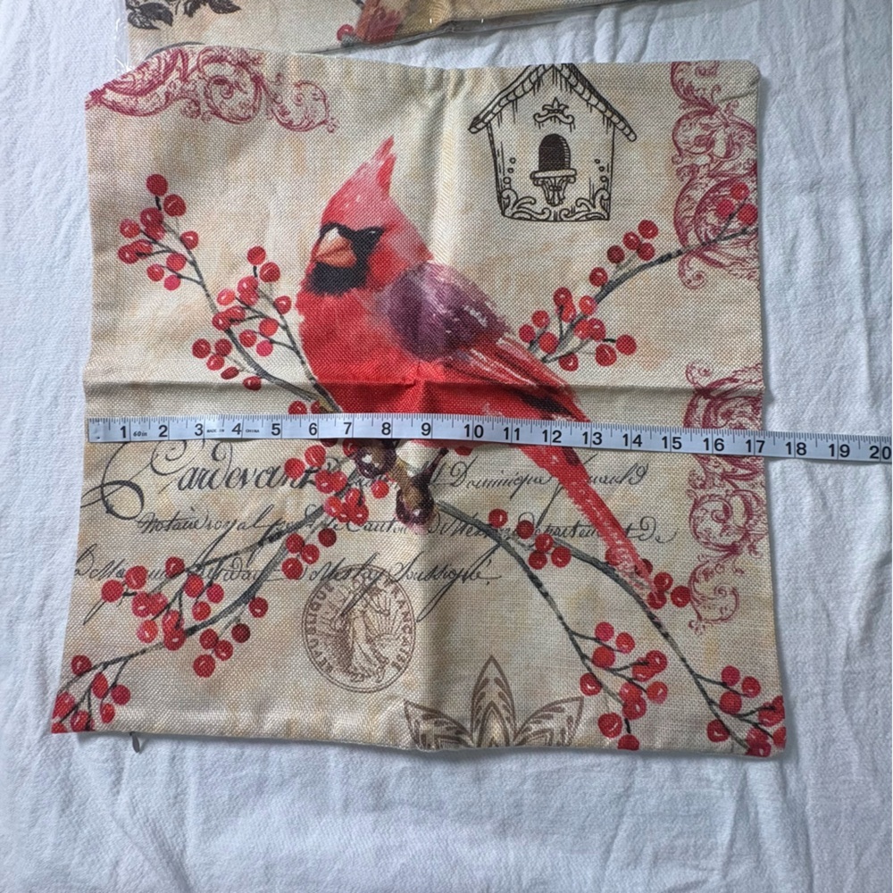 Cardinal/bird Throw Pillow Covers Set of 4 Farmhouse - Picture 4 of 7